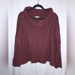 Free People Juicy Long Sleeve Waffle Knit Top in Maroon - Size M